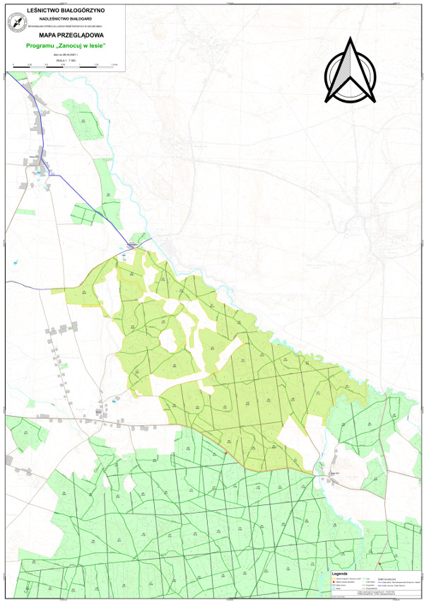 Mapa przeglądowa leśnictwo Białogórzyno- program Zanocuj w lesie (do pobrania poniżej)